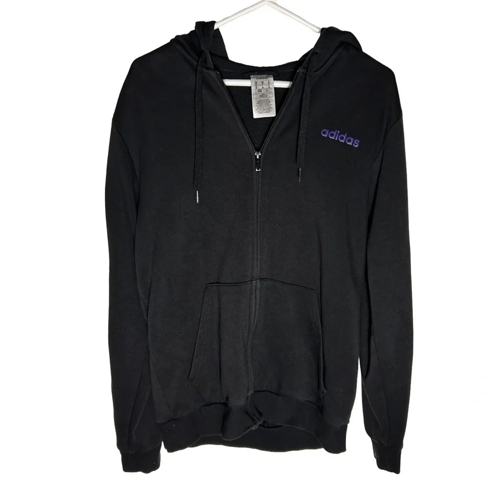 Adidas Black Zip-Up Hoodie with Purple Detail‎